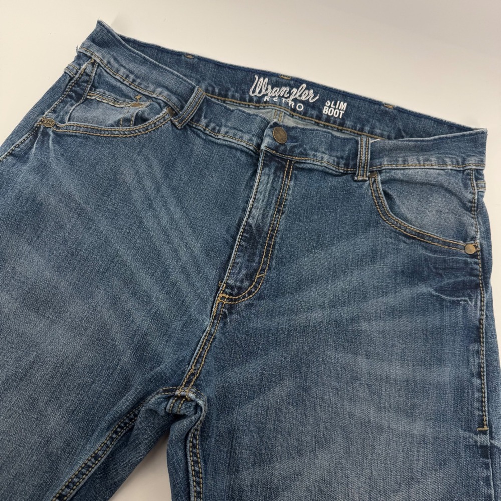 Wrangler Retro Slim Boot Jeans Mens 36x34 Blue Western Medium Wash Stretch